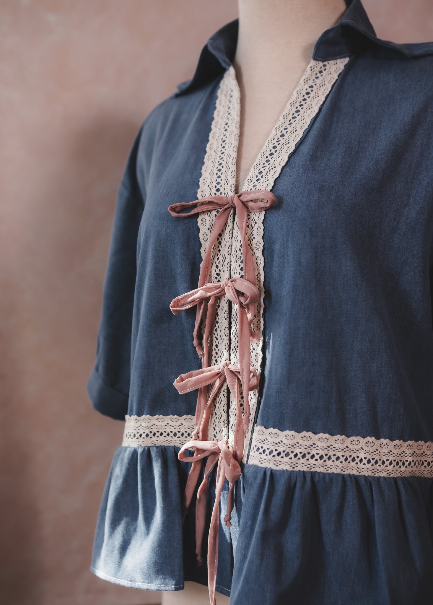 Pre order Romantic Blouse Denim & Pink