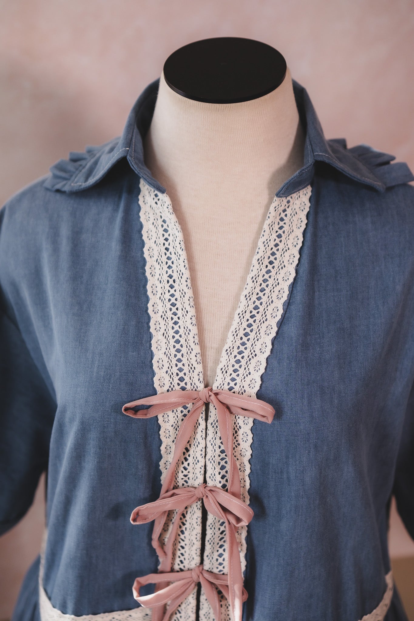 Pre order Romantic Blouse Denim & Pink