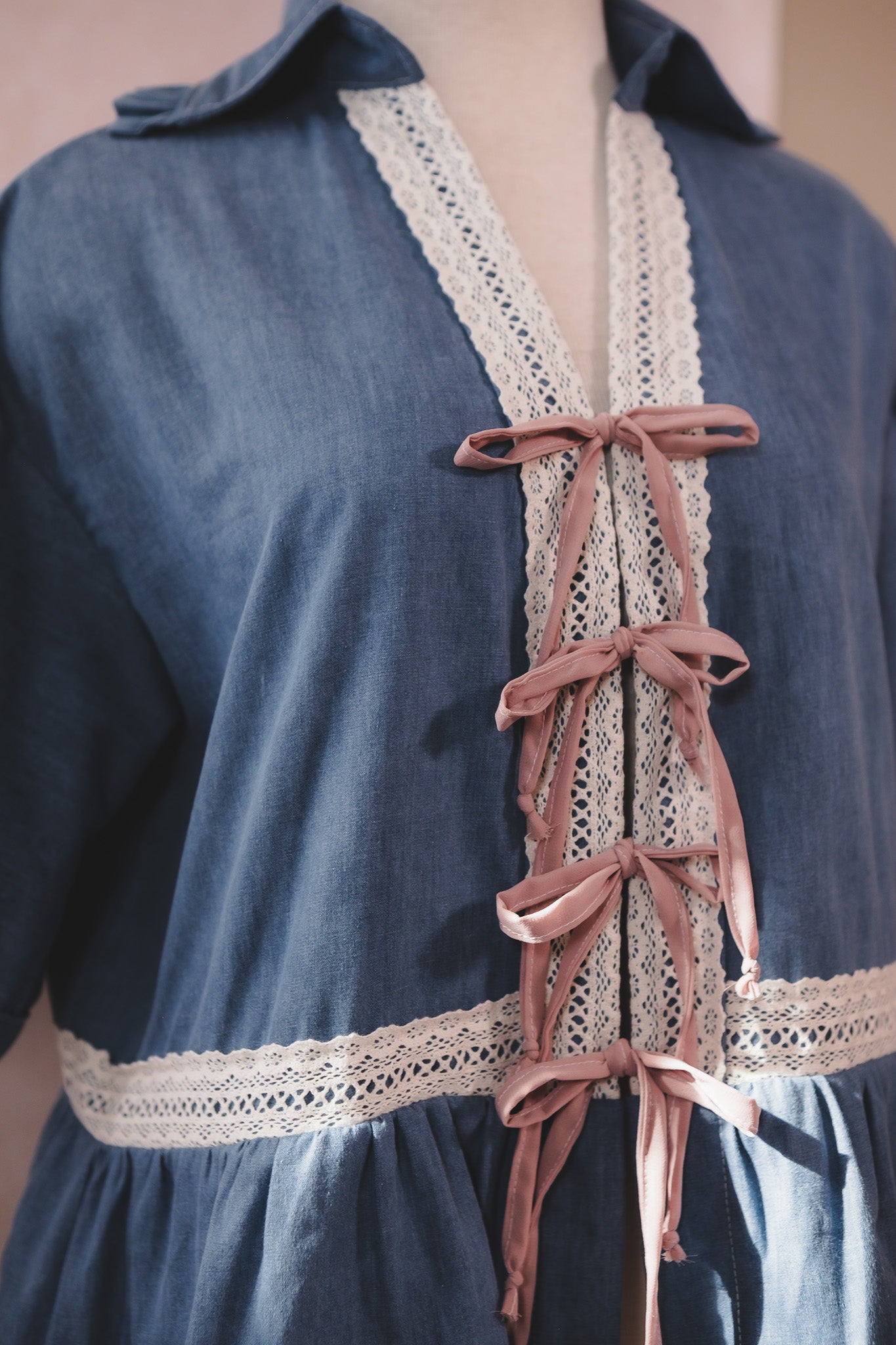 Pre order Romantic Blouse Denim & Pink