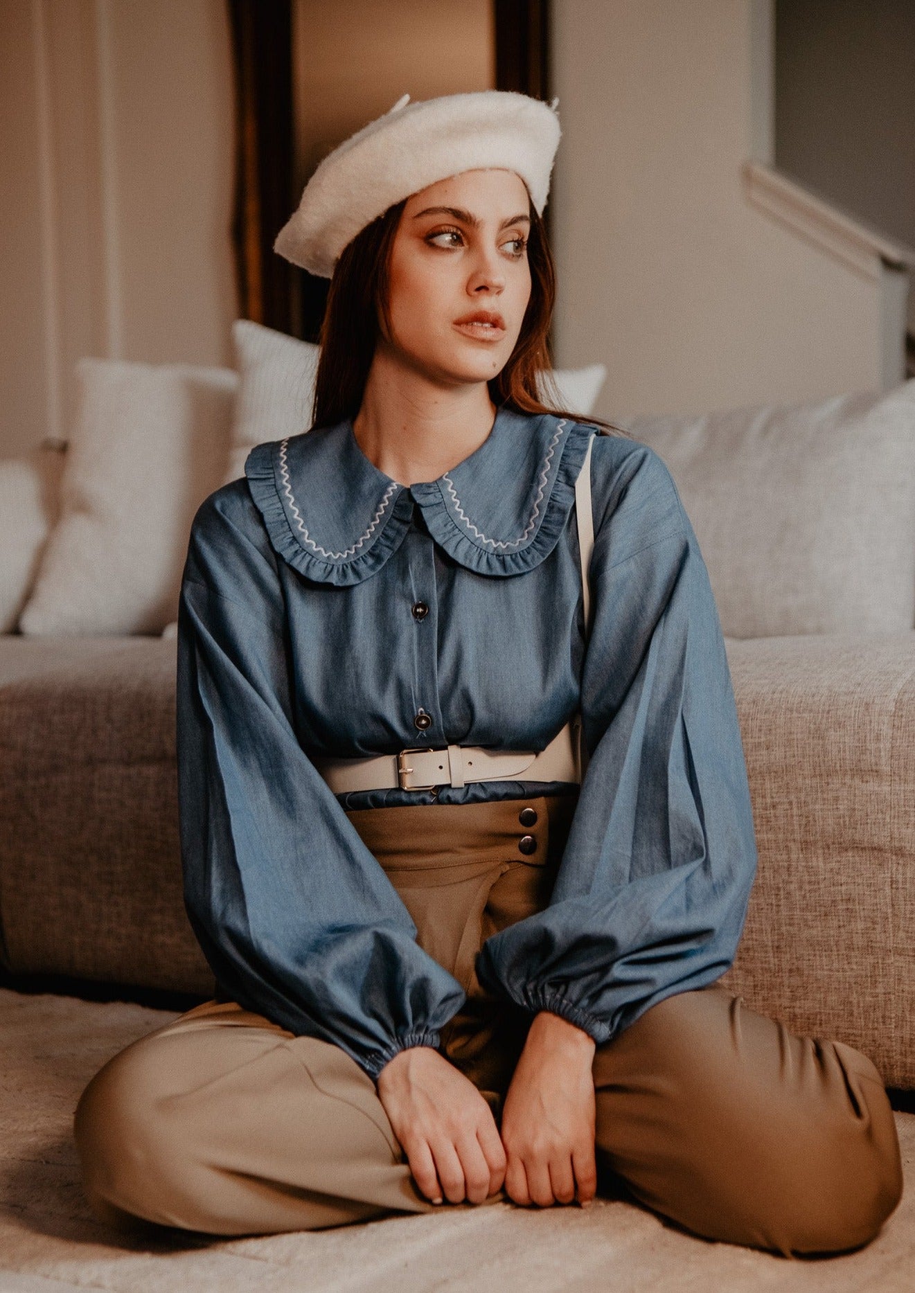Denim Ruffles Vintage Women's Blouse Pre-Order