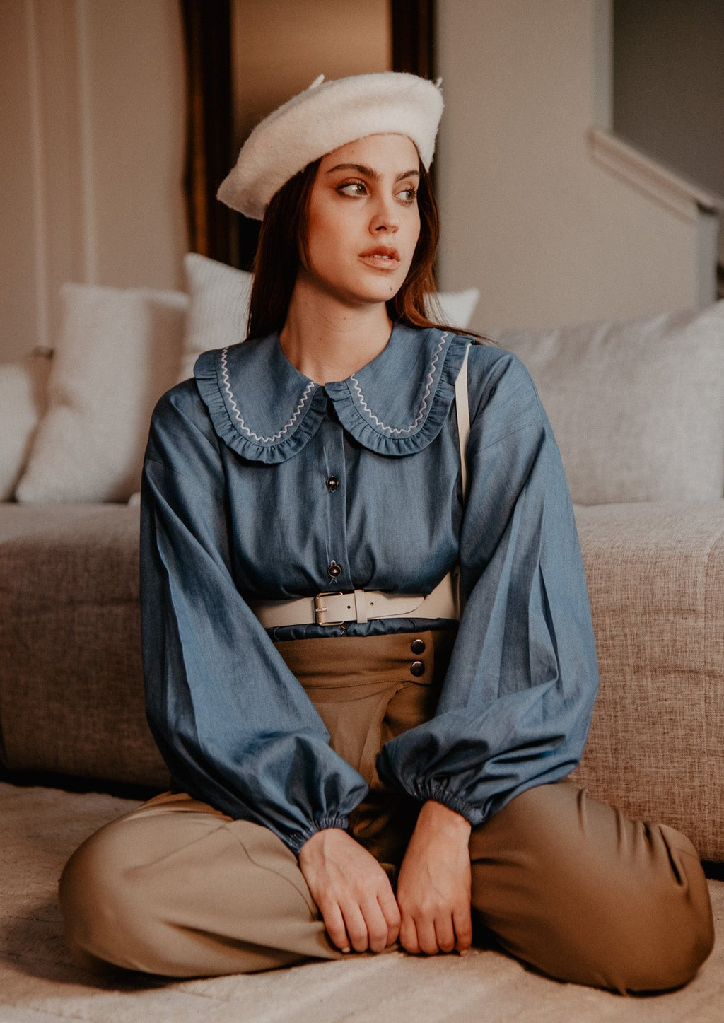 Denim Ruffles Vintage Women's Blouse Pre-Order