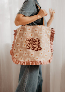 Tote Bag Graphic Retro Daisy Flowers in Pink
