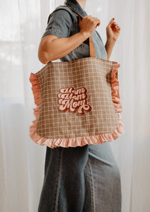 Tote Bag Graphic Retro Grid in Mushroom