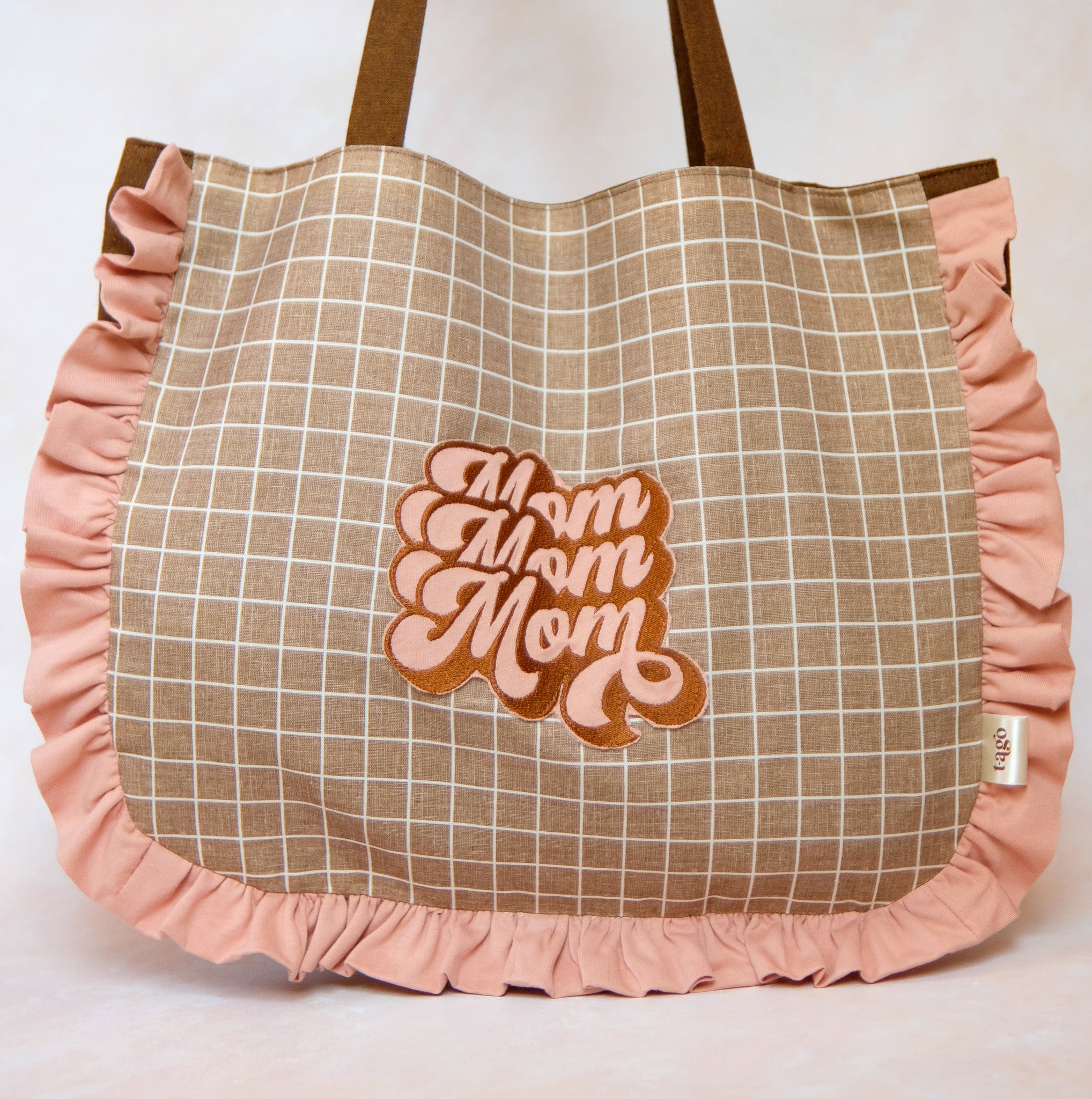 Tote Bag Graphic Retro Grid in Mushroom