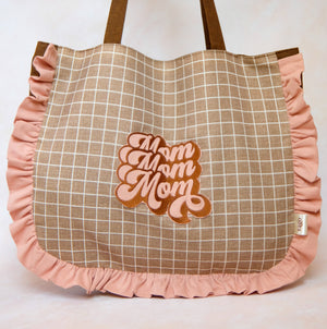 Tote Bag Graphic Retro Grid in Mushroom