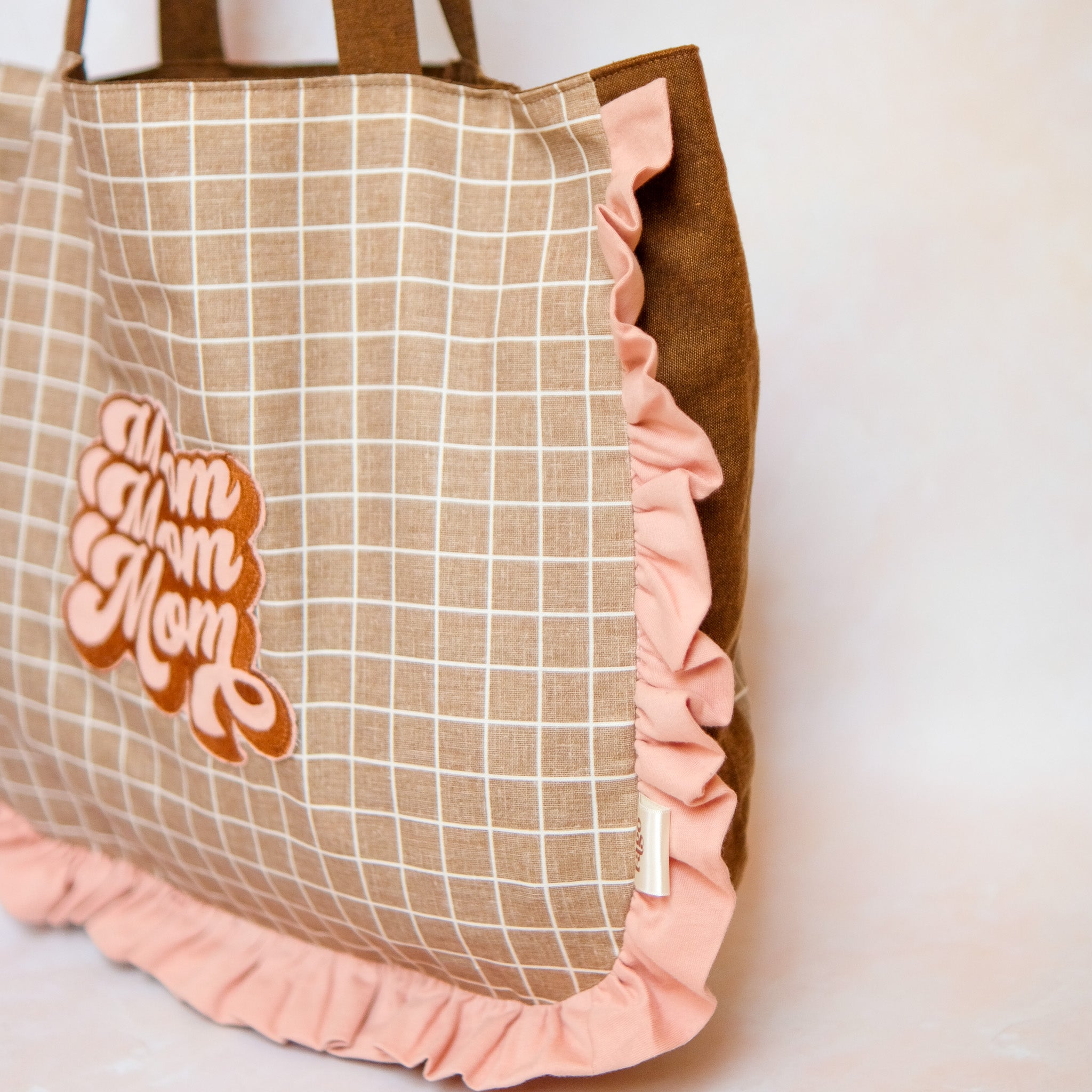 Tote Bag Graphic Retro Grid in Mushroom