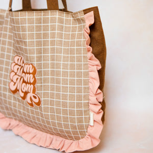 Tote Bag Graphic Retro Grid in Mushroom