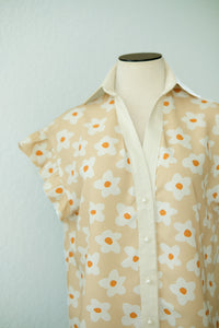 Ruffles Graphic Retro Flowers Blouse (Pre - Order)