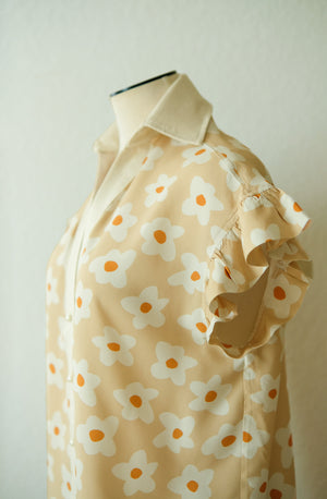 Ruffles Graphic Retro Flowers Blouse (Pre - Order)