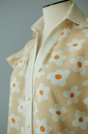 Ruffles Graphic Retro Flowers Blouse (Pre - Order)