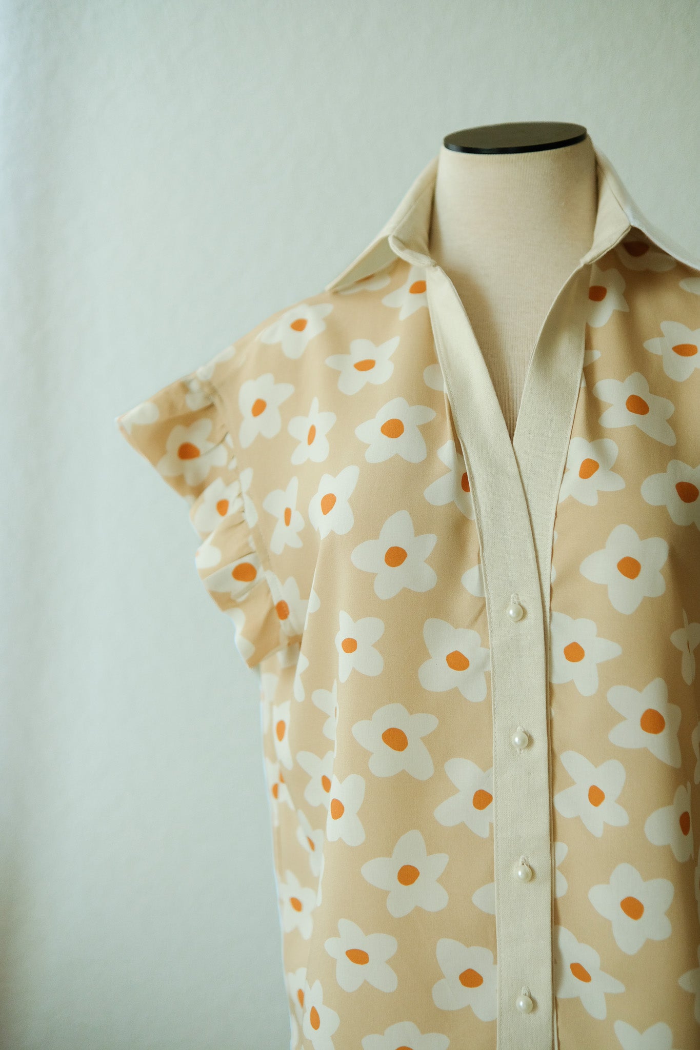 Ruffles Graphic Retro Flowers Blouse (Pre - Order)