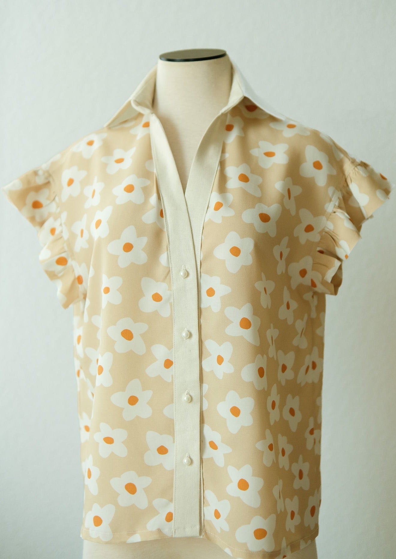 Ruffles Graphic Retro Flowers Blouse (Pre - Order)