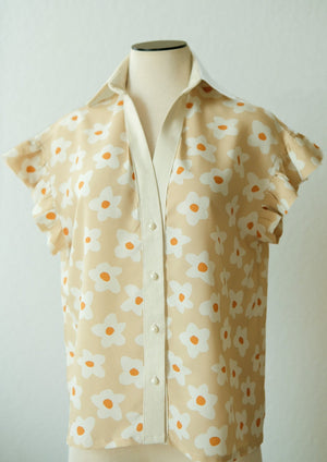 Ruffles Graphic Retro Flowers Blouse (Pre - Order)