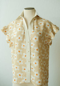 Ruffles Graphic Retro Flowers Blouse (Pre - Order)