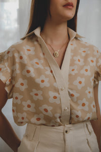Ruffles Graphic Retro Flowers Blouse (Pre - Order)